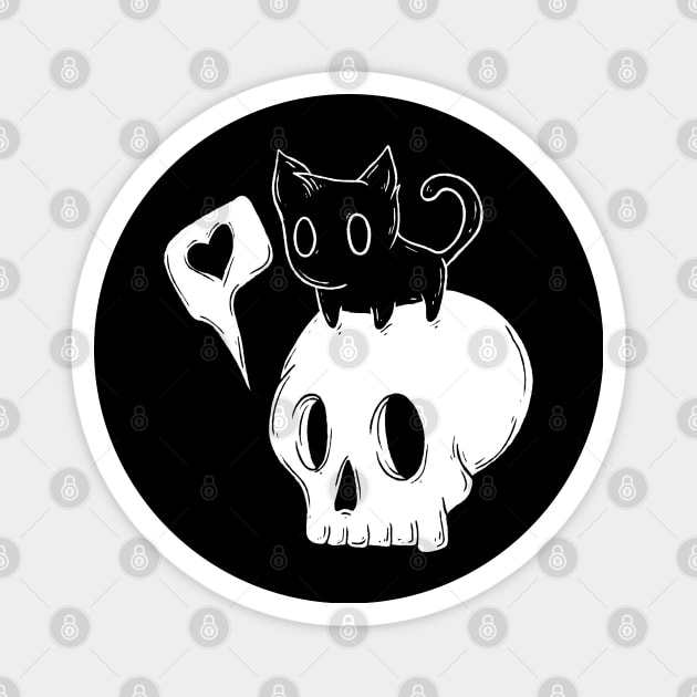 Skull and kitty Magnet by Jess Adams